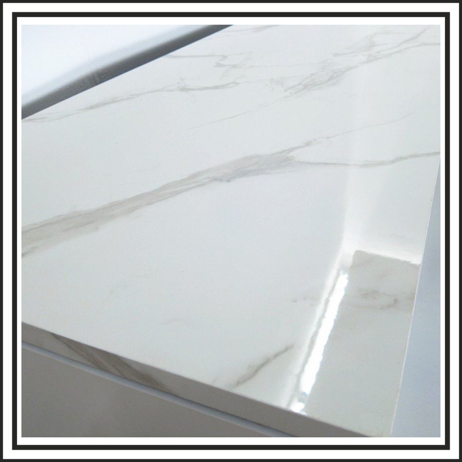 6FT White Marble Black Cabinet