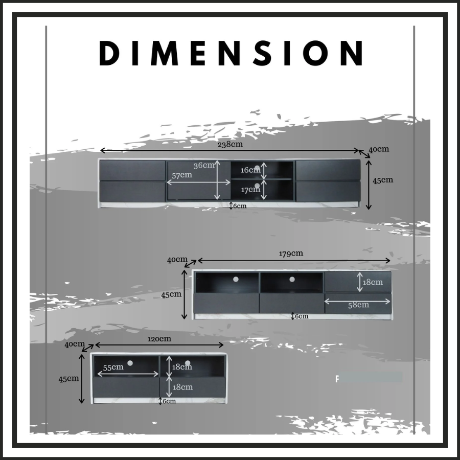 6FT White Marble Black Cabinet